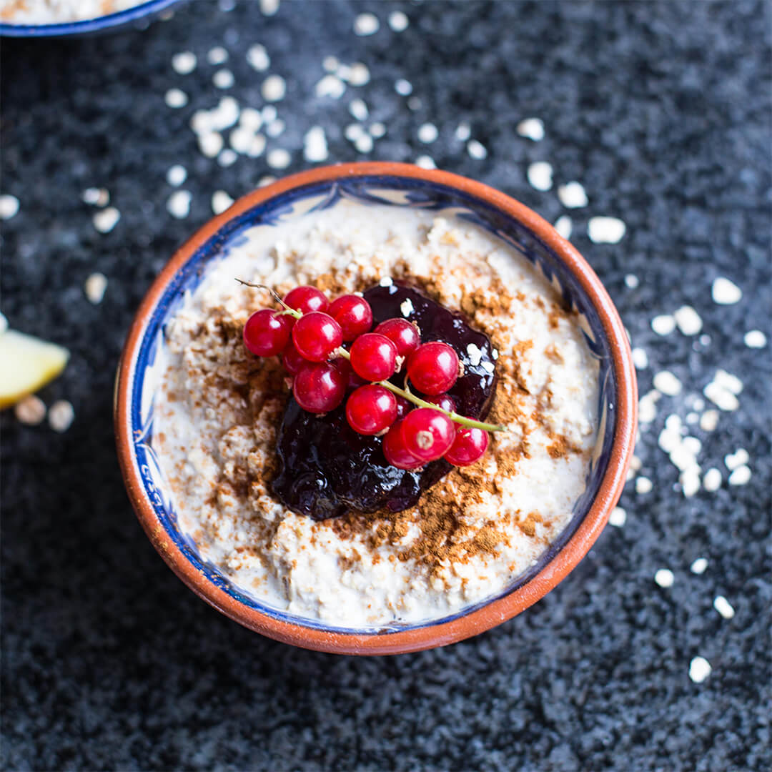 a bowl of porridge topped with fruit